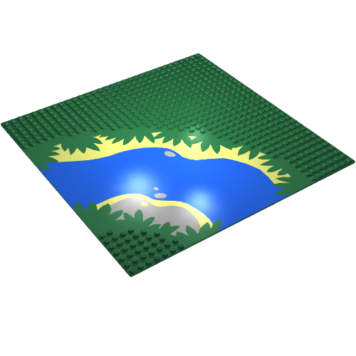 Rendu LDraw de Baseplate 32 x 32 avec 7-tenon Curve avec Lagoon / River Print, couleur indicative