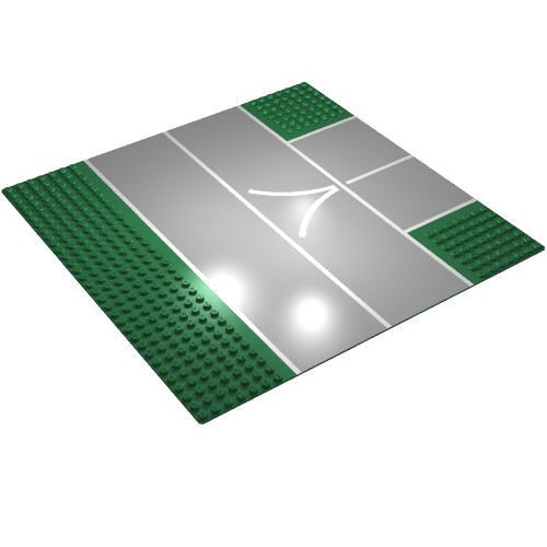 Rendu LDraw de Baseplate 32 x 32 avec 7-tenon T Intersection and Road / Runway 'V' Narrow Print, couleur indicative