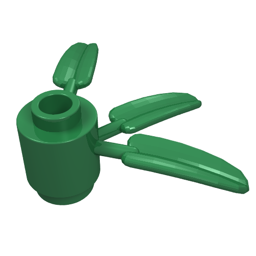 Rendu LDraw de Plante, ronde 1 x 1 - 3 feuilles de bambou (Plant, Round 1 x 1 - 3 Bamboo Leaves), couleur indicative
