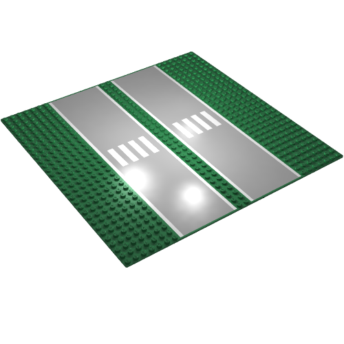 Rendu LDraw de Plaque de base 32 x 32 avec 7-stud droite, double avec motif de passage pour piétons (Baseplate 32 x 32 with 7-Stud Straight, Dual with Crosswalk Print), couleur indicative
