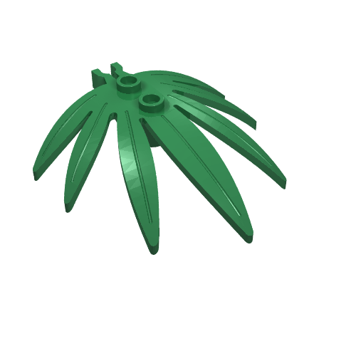Rendu LDraw de Plante, feuilles 6 x 5 feuille d'épée avec attache [épais u attache] (Plant, Leaves 6 x 5 Swordleaf with Clip [Thick U Clip]), couleur indicative