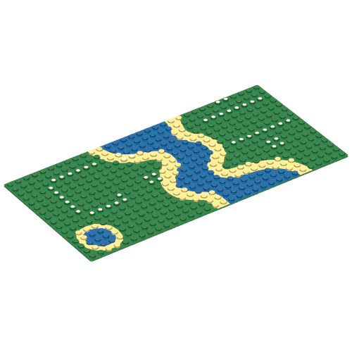 Rendu LDraw de Plaque de base 16 x 32 avec motif imprimé rivière et points (Baseplate 16 x 32 with River and Dots Print), couleur indicative