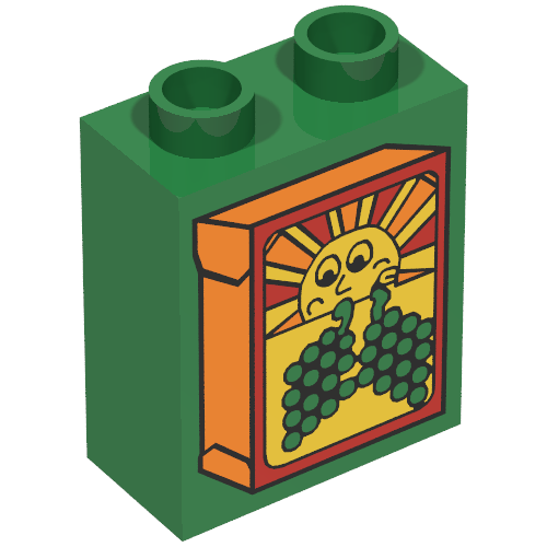 Rendu LDraw de Duplo Brique 1 x 2 x 2 avec Box avec Sun and Grapes (Grape Juice Box) Print, couleur indicative