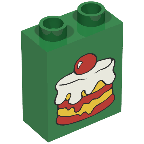 Rendu LDraw de Duplo Brique 1 x 2 x 2 avec Cake Topped avec a Cherry Print, couleur indicative