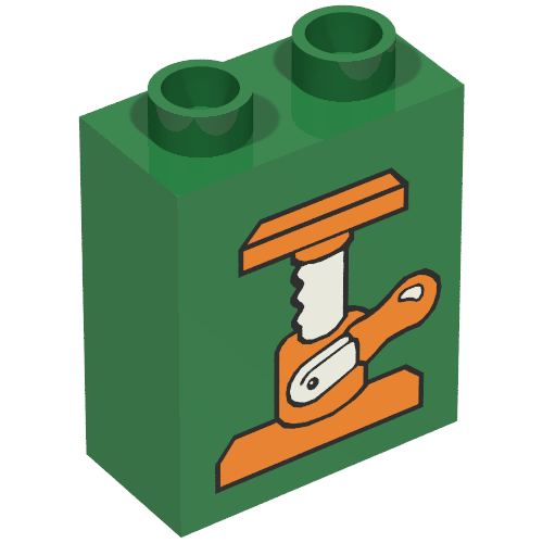 Rendu LDraw de Duplo Brique 1 x 2 x 2 avec Car Jack Print, couleur indicative