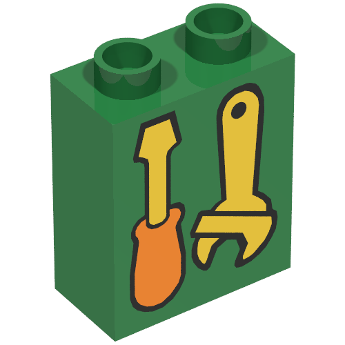 Rendu LDraw de Duplo Brique 1 x 2 x 2 avec Screwdriver and Wrench Print, couleur indicative