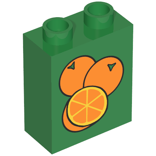 Rendu LDraw de Duplo Brique 1 x 2 x 2 avec 3 Oranges Print, couleur indicative