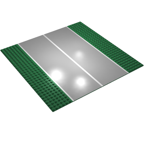 Rendu LDraw de Baseplate 32 x 32 avec 6-tenon Straight avec Dark Gray Runway / Road avec White Center Line Print, couleur indicative
