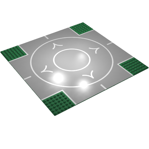 Rendu LDraw de Baseplate 32 x 32 avec 6-tenon Crossroads avec Runway Print, couleur indicative
