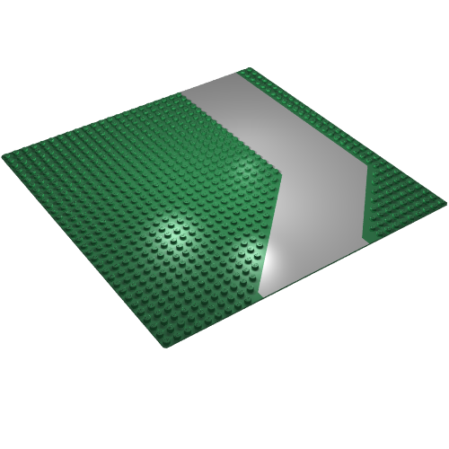 Rendu LDraw de Baseplate 32 x 32 avec 9-tenon Angled avec Gray Driveway / Road Print, couleur indicative