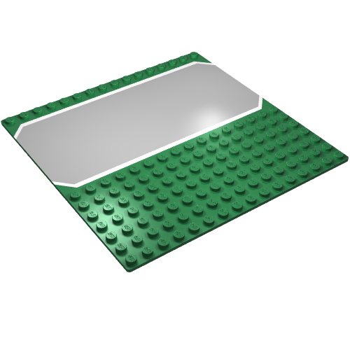 Rendu LDraw de Plaque de base 16 x 16 Route / Allée avec motif imprimé à rayures blanches (Baseplate 16 x 16 Road / Driveway with White Stripes Print), couleur indicative