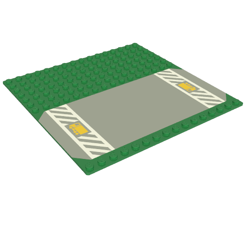 Rendu LDraw de Plaque de base 16 x 16 route / allée avec motif imprimé camion jaune (Baseplate 16 x 16 Road / Driveway with Yellow Truck Print), couleur indicative