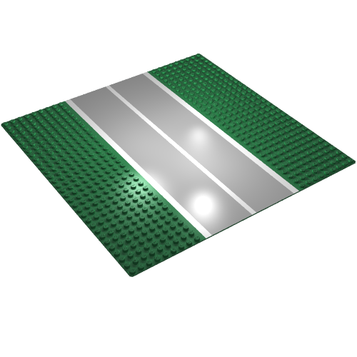 Rendu LDraw de Plaque de base 32 x 32 avec motif imprimé 9-tenon Droit et Route / Piste (Baseplate 32 x 32 with 9-Stud Straight and Road / Runway Print), couleur indicative
