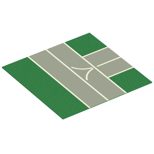 Rendu LDraw de Plaque de base 32 x 32 avec 9-tenon T Intersection avec motif imprimé Route / Piste (Baseplate 32 x 32 with 9-Stud T Intersection with Road / Runway Print), couleur indicative