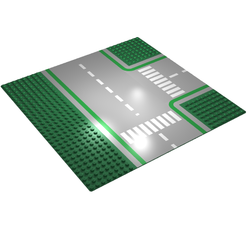 Rendu LDraw de Baseplate 32 x 32 avec 8-tenon T Intersection avec Road and Crosswalks Print, couleur indicative
