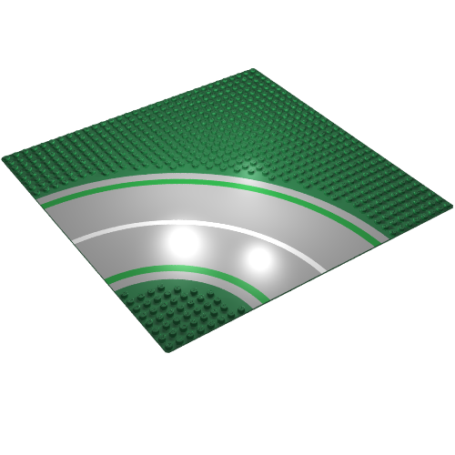 Rendu LDraw de Baseplate 32 x 32 avec 8-tenon Curve avec Road Print, couleur indicative