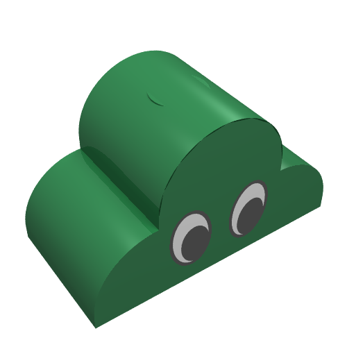 Rendu LDraw de Brique courbée 2 x 4 x 2 triple, pas de tenons avec yeux Simple motif imprimé (Brick Curved 2 x 4 x 2 Triple, No Studs with Eyes Simple Print), couleur indicative