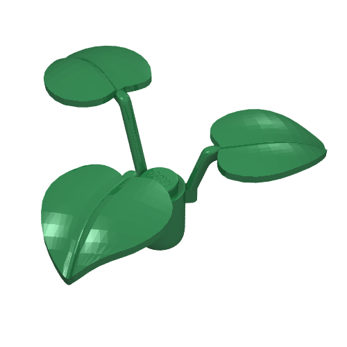 Rendu LDraw de Plante, 1 x 1 x 2/3 - 3 grandes feuilles (Plant, 1 x 1 x 2/3 - 3 Large Leaves), couleur indicative
