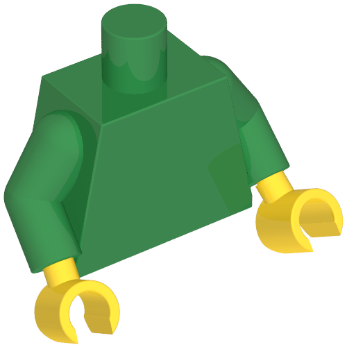 Rendu LDraw de Torse, bras verts, mains jaunes [sans motif] (Torso, Green Arms, Yellow Hands [Plain]), couleur indicative