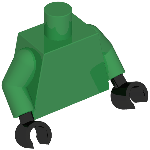 Rendu LDraw de Torse, bras verts, mains noires [sans motif] (Torso, Green Arms, Black Hands [Plain]), couleur indicative