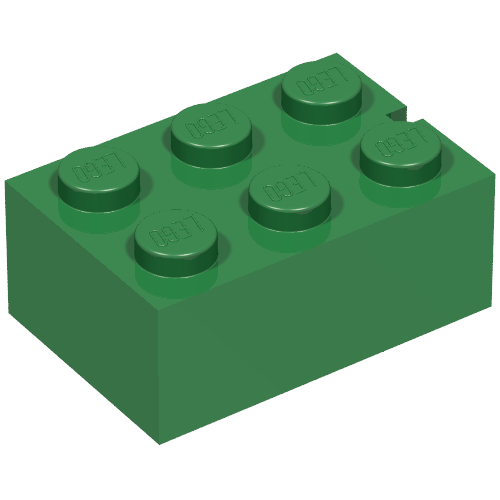 Rendu LDraw de Brique 2 x 3 sans tubes inférieurs, à fentes (avec 1 fente) (Brick 2 x 3 without Bottom Tubes, Slotted (with 1 slot)), couleur indicative