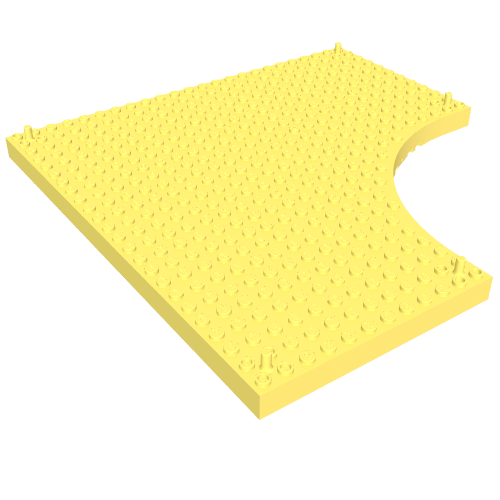 Rendu LDraw de Brique spéciale 24 x 24 sans 12 x 12 quart de cercle, avec cheville à chaque coin (Brick Special 24 x 24 without 12 x 12 Quarter Circle, with Peg at each Corner), couleur indicative