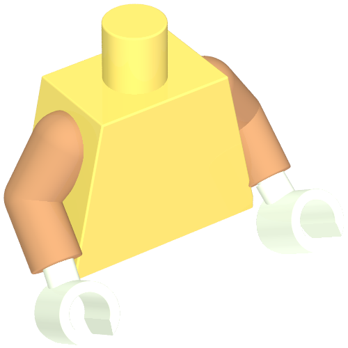 Rendu LDraw de Torse, bras nougat, mains blanches [sans motif] (Torso, Nougat Arms, White Hands [Plain]), couleur indicative