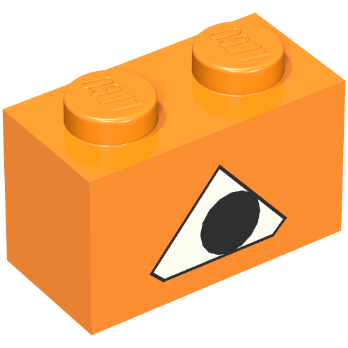 Rendu LDraw de Brique 1 x 2 avec citrouille jack o' lanterne œil motif imprimé (Brick 1 x 2 with Pumpkin Jack O' Lantern Eye Print), couleur indicative
