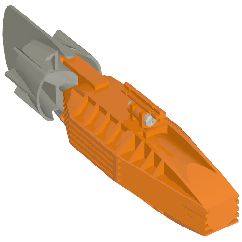 Rendu LDraw de Motor, Boat Propeller and Rudder, 19 x 4 x 4, 2-Blade Propeller [Complete Assembly], couleur indicative