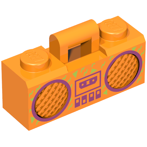 Rendu LDraw de Equipment Radio / Boom Box avec Handle and Magenta Cassette Player, Switches and Rimmed Speakers Print, couleur indicative