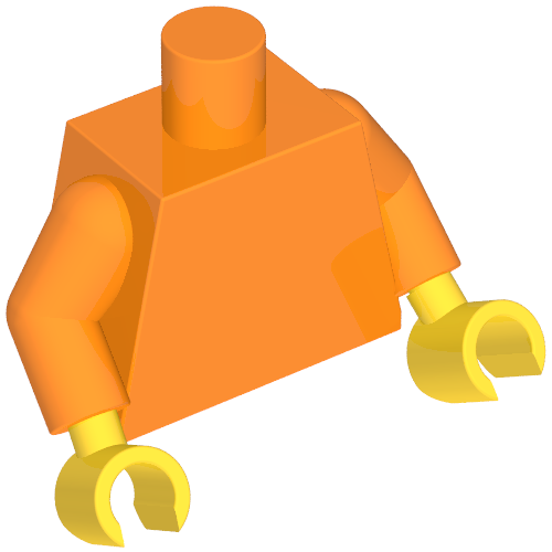 Rendu LDraw de Torse, bras orange, mains jaunes [sans motif] (Torso, Orange Arms, Yellow Hands [Plain]), couleur indicative
