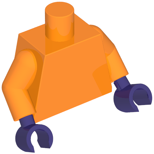 Rendu LDraw de Torse, bras orange, mains violet foncé [sans motif] (Torso, Orange Arms, Dark Purple Hands [Plain]), couleur indicative