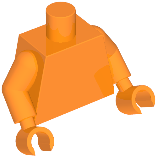 Rendu LDraw de Torse, bras oranges, mains oranges [sans motif] (Torso, Orange Arms, Orange Hands [Plain]), couleur indicative