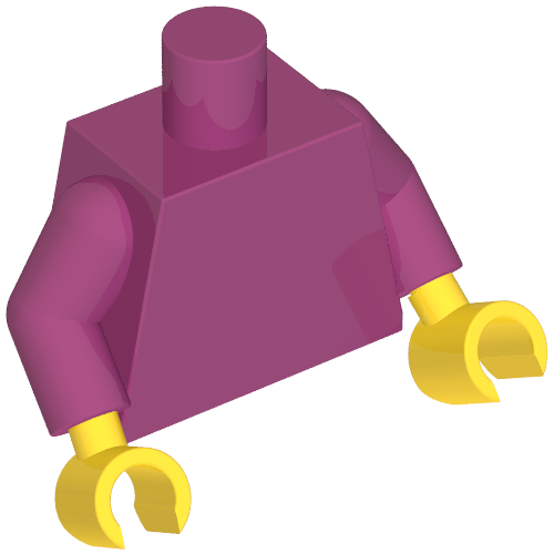 Rendu LDraw de Torse, bras magenta, mains jaunes [sans motif] (Torso, Magenta Arms, Yellow Hands [Plain]), couleur indicative