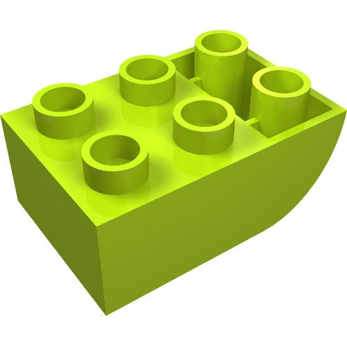 Rendu LDraw de Duplo brique 2 x 3 avec fond incurvé (Duplo Brick 2 x 3 with Curved Bottom), couleur indicative