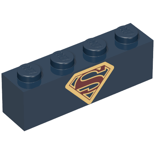 Rendu LDraw de Brique 1 x 4 avec or et rouge foncé logo Superman motif imprimé (Supergirl) (Brick 1 x 4 with Gold and Dark Red Superman Logo Print (Supergirl)), couleur indicative