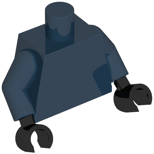 Rendu LDraw de Torse, bras bleu foncé, mains noires [Plaine] (Torso, Dark Blue Arms, Black Hands [Plain]), couleur indicative