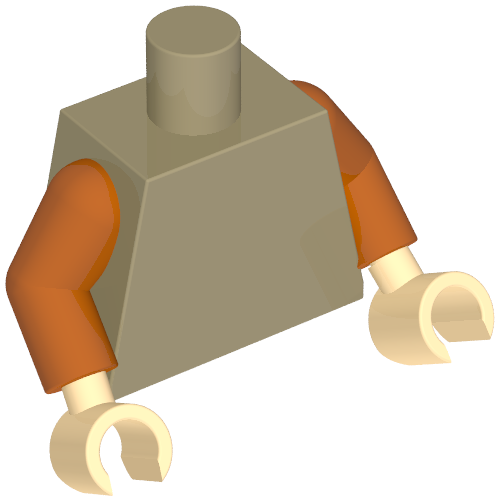 Rendu LDraw de torse, Dark Orange Arms, Light Nougat Hands [Plain], couleur indicative