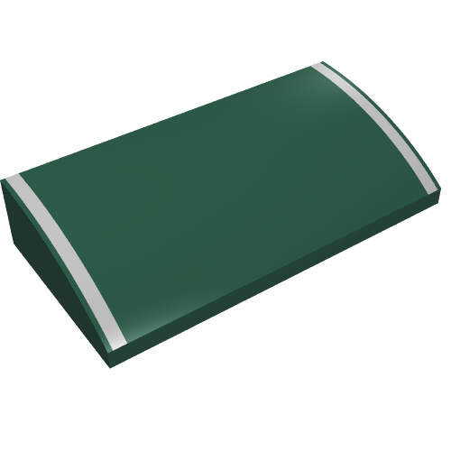 Rendu LDraw de Brique courbée 2 x 4 x 2/3 Non tenons avec 2 bandes d'or motif imprimé (Brick Curved 2 x 4 x 2/3 No Studs with 2 Gold Stripes Print), couleur indicative