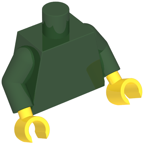 Rendu LDraw de torse, Dark Green Arms, Yellow Hands [Plain], couleur indicative