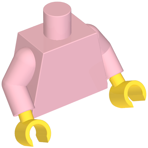 Rendu LDraw de Torse, bras rose vif, mains jaunes [sans motif] (Torso, Bright Pink Arms, Yellow Hands [Plain]), couleur indicative