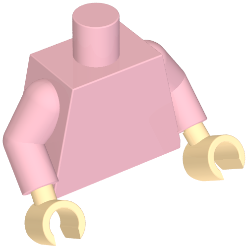 Rendu LDraw de Torse, Chemise à carreaux bleu foncé/rose foncé, Motif imprimé volants avec bras rose vif, Mains nougat clair (Barbe) (Torso, Dark Blue/Dark Pink Plaid Shirt, Ruffles Print with Bright Pink Arms, Light Nougat Hands (Barb)), couleur indicative