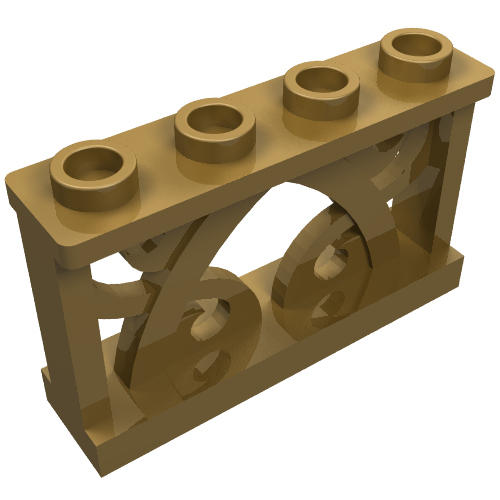 Rendu LDraw de Clôture ornée de 1 x 4 x 2 avec 4 tenons (Fence Ornamented 1 x 4 x 2 with 4 Studs), couleur indicative