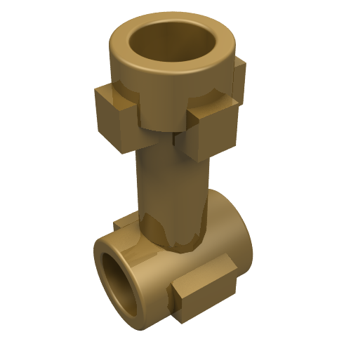 Rendu LDraw de Barre 1L avec dessus tenon et deux côtés tenons (Bar 1L with Top Stud and Two Side Studs), couleur indicative