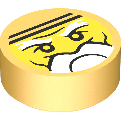Rendu LDraw de Tuile ronde 1 x 1 avec motif imprimé Ninjago Sensei Wu (Tile Round 1 x 1 with Ninjago Trapped Sensei Wu Print), couleur indicative