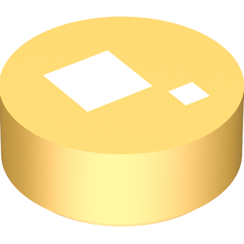 Rendu LDraw de Tuile ronde 1 x 1 avec de grands et petits carrés blancs, fond doré métallique motif imprimé (œil de briqueheadz) (Tile Round 1 x 1 with Large and Small White Squares, Metallic Gold Background Print (Brickheadz Eye)), couleur indicative