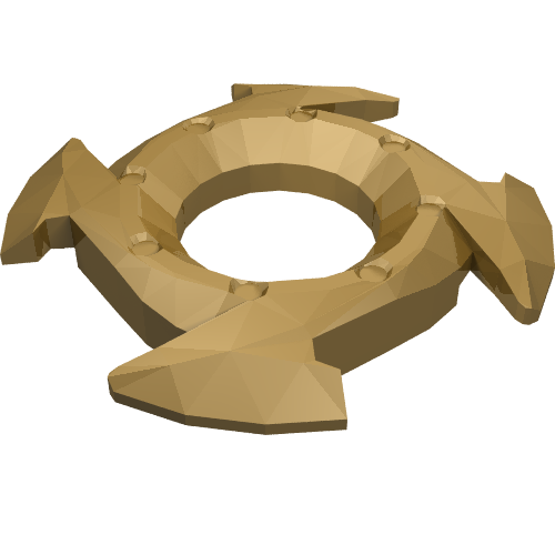 Rendu LDraw de Bague 4 x 4 avec 2 x 2 ouvertures et 4 pointes de flèche (couronne Ninja) (Ring 4 x 4 with 2 x 2 Opening and 4 Arrow Ends (Ninjago Spinner Crown)), couleur indicative