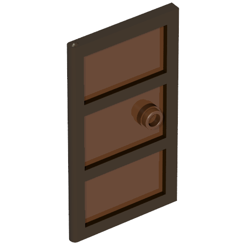 Rendu LDraw de Porte 1 x 4 x 6 avec 3 volets et poignée tenon avec verre brun rougeâtre (Door 1 x 4 x 6 with 3 Panes and Stud Handle with Reddish Brown Glass), couleur indicative