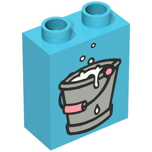 Rendu LDraw de Duplo Brique 1 x 2 x 2 avec Gray Bucket avec Pink Handle, Full of Water Print, couleur indicative