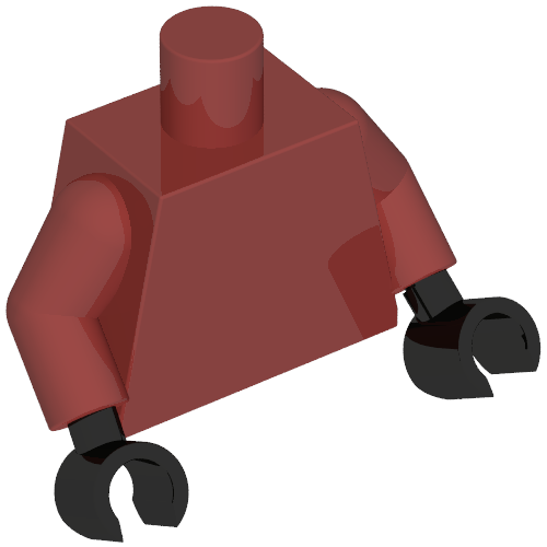 Rendu LDraw de Torse, armure, symbole bleu sable, sangles azur moyen, armure gris foncé, motif imprimé or, bras rouge foncé, mains noires (Torso, Armor, Sand Blue Symbol, Medium Azure Straps, Dark Bluish Gray Armour, Gold Trim Print, Dark Red Arms, Black Hands), couleur indicative